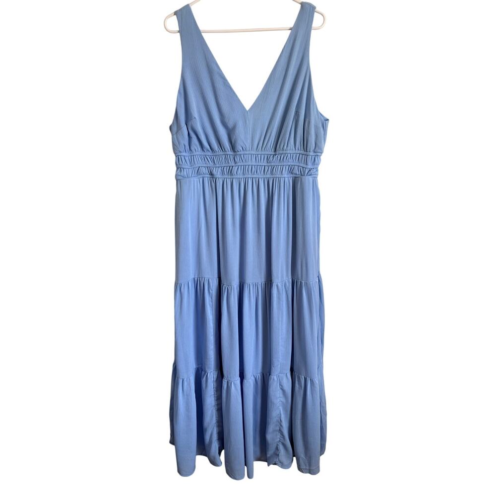 NWOT Torrid Tiered Gauze Maxi Dress Blue Pockets Elastic Waist 1X Cottagecore